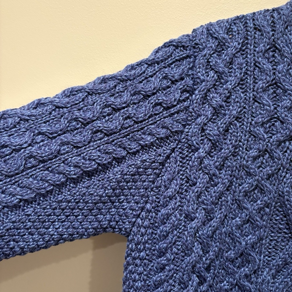Aran Crafts 100% Merino Wool Cable Knit Side Zip Jacket Cardigan Women's S Blue - Picture 5 of 11